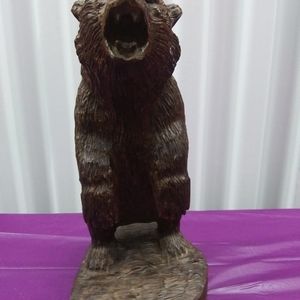 Growling Carved Wood Bear